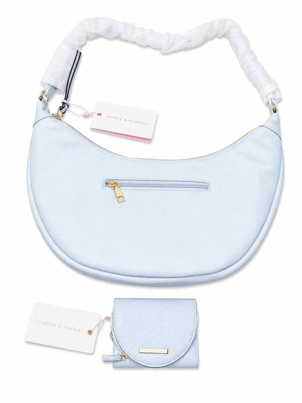 POPPY & PEONIES - BRAND NEW -LIGHT BLUE OVER THE MOON HOBO BAG w MATCHING WALLET